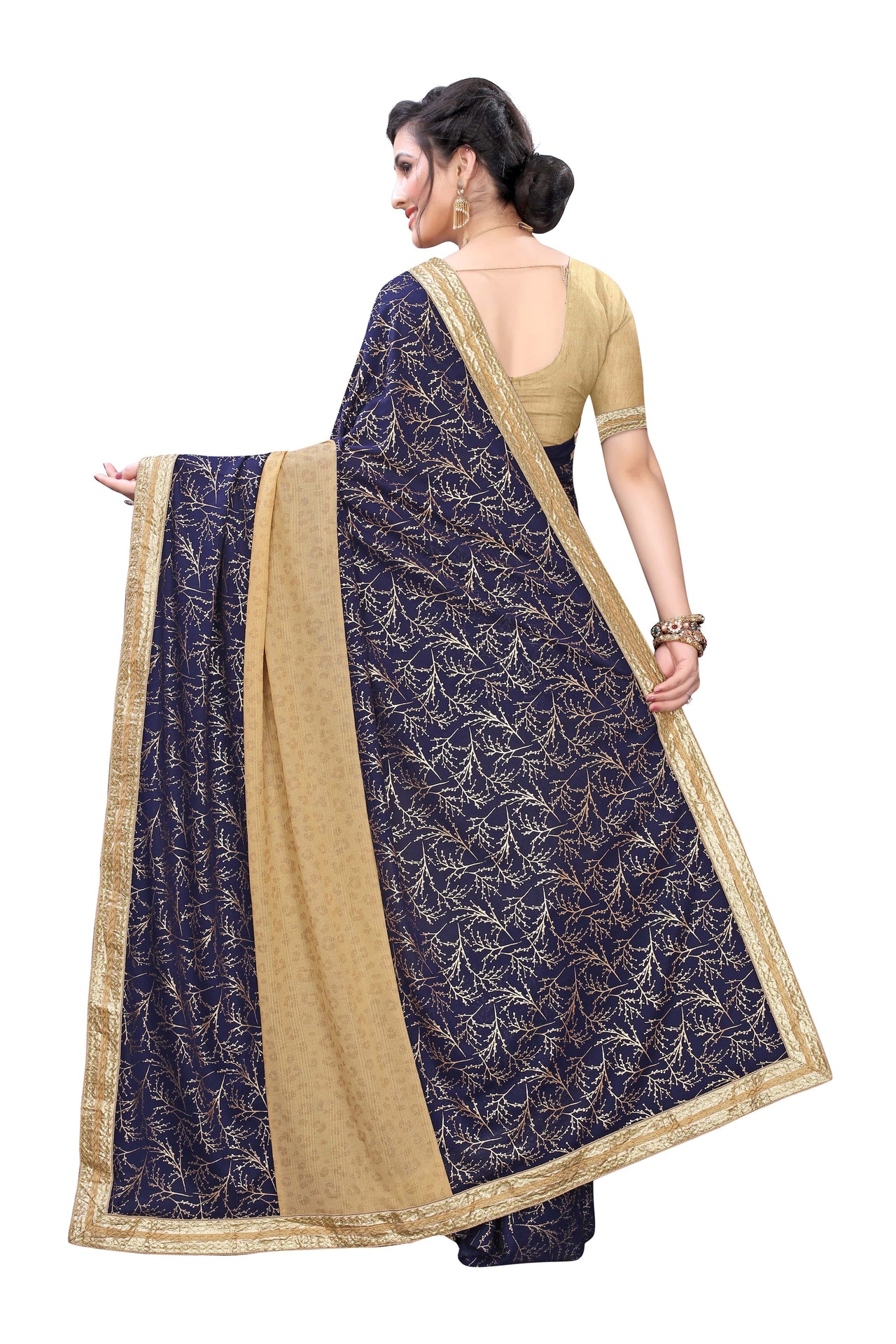 Best Ever Lycra Blend Saree ( Brown & Blue) with Banglori Blouse