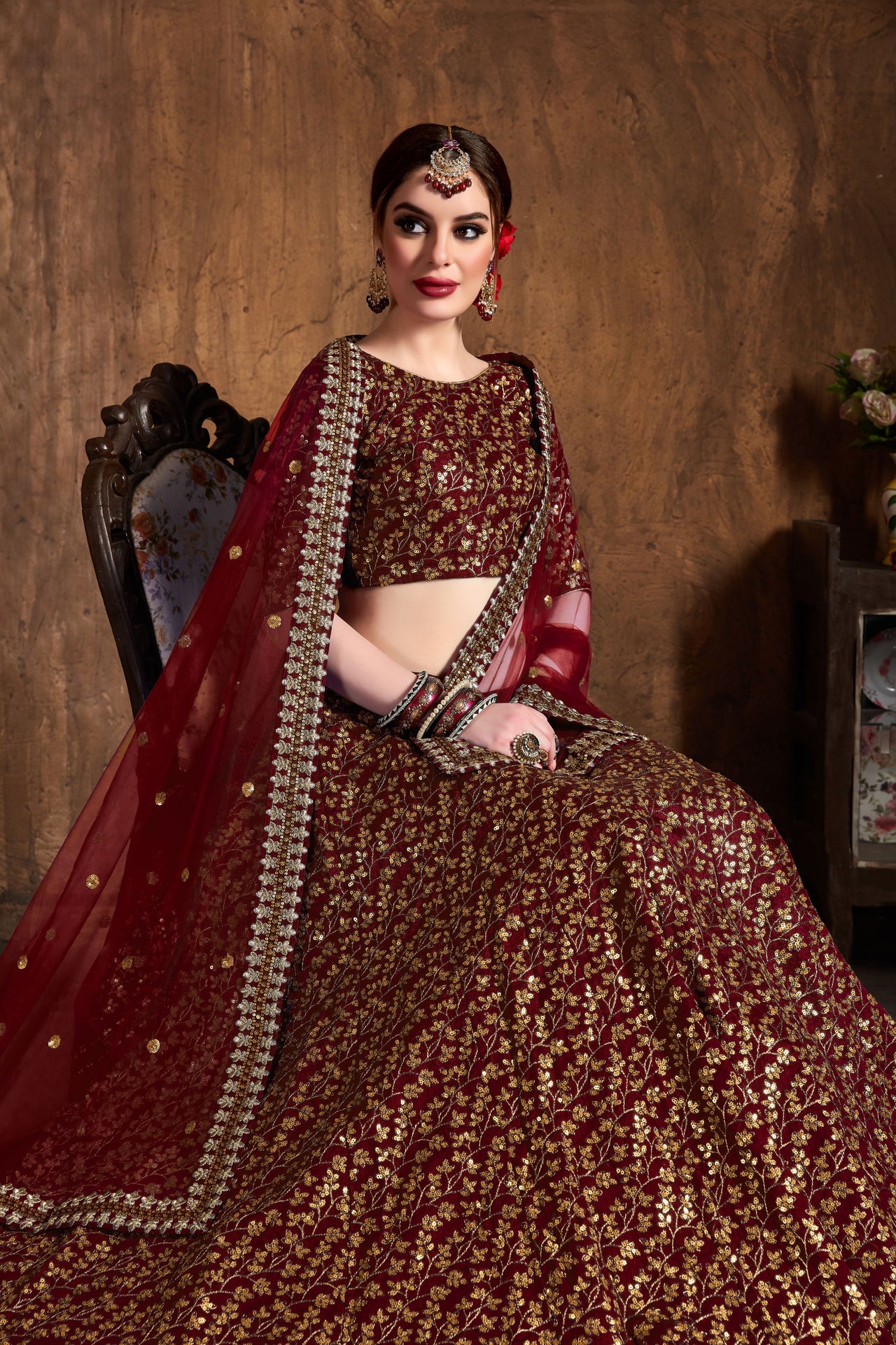 Best  Wedding Semi-Stitched Raw Silk Lehenga For Women (Maroon)