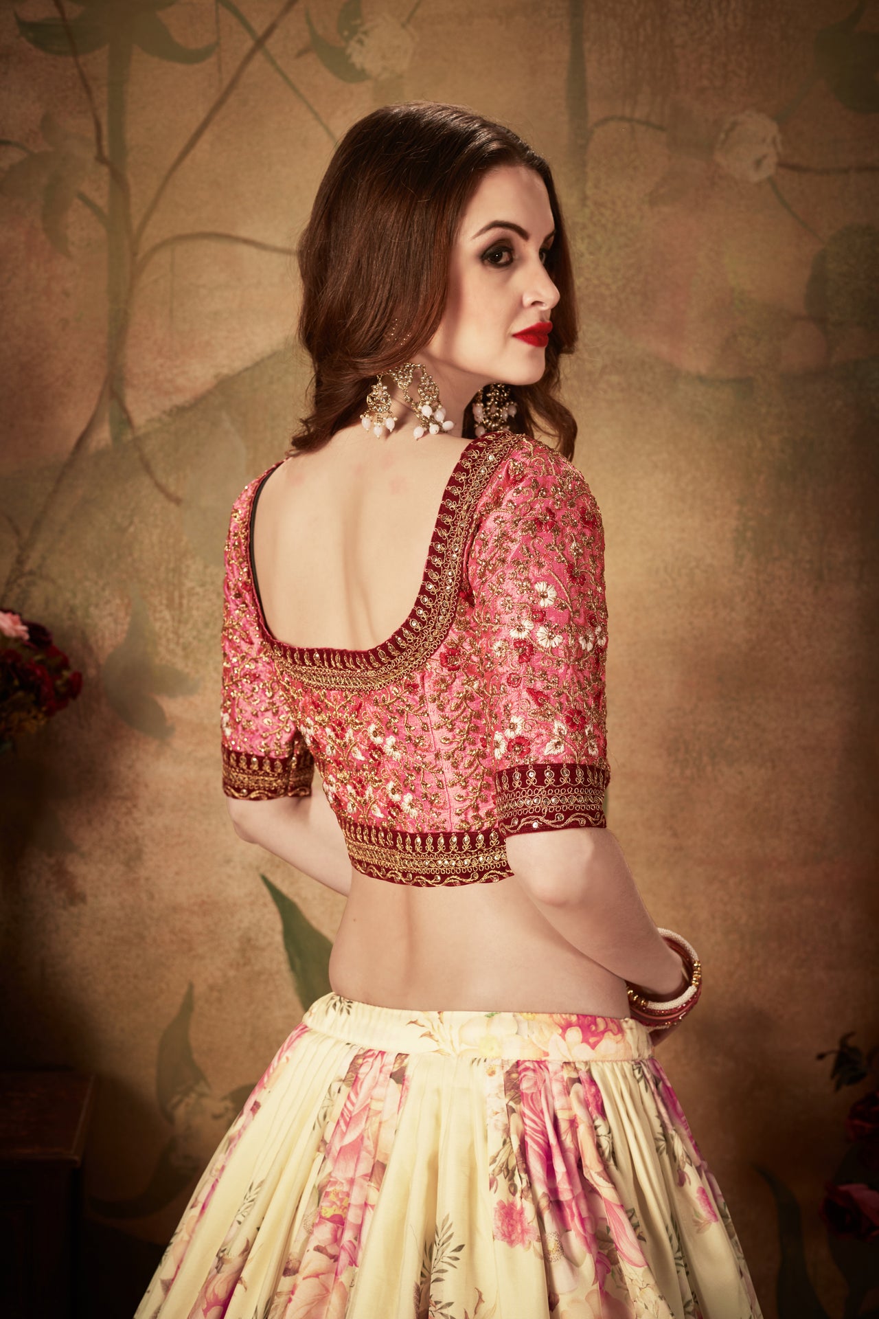 Semi-Stitched Organza Lehenga For Women (Peach)