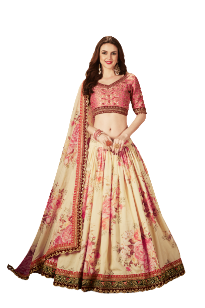 Semi-Stitched Organza Lehenga For Women (Peach)