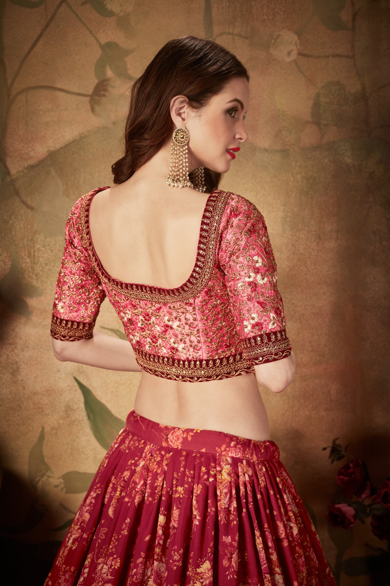 Semi-Stitched Organza Lehenga For Women (Maroon & Peach)