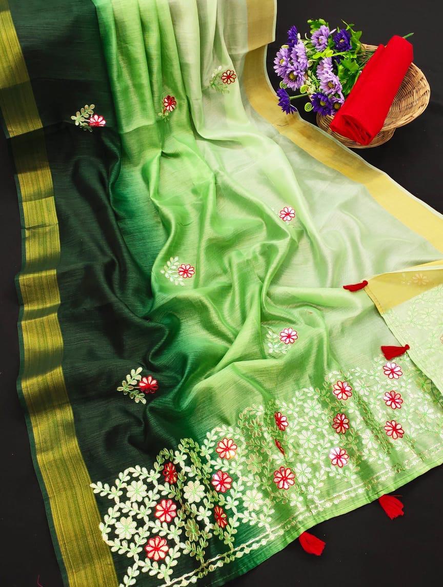 LINEN SAREE GREEN