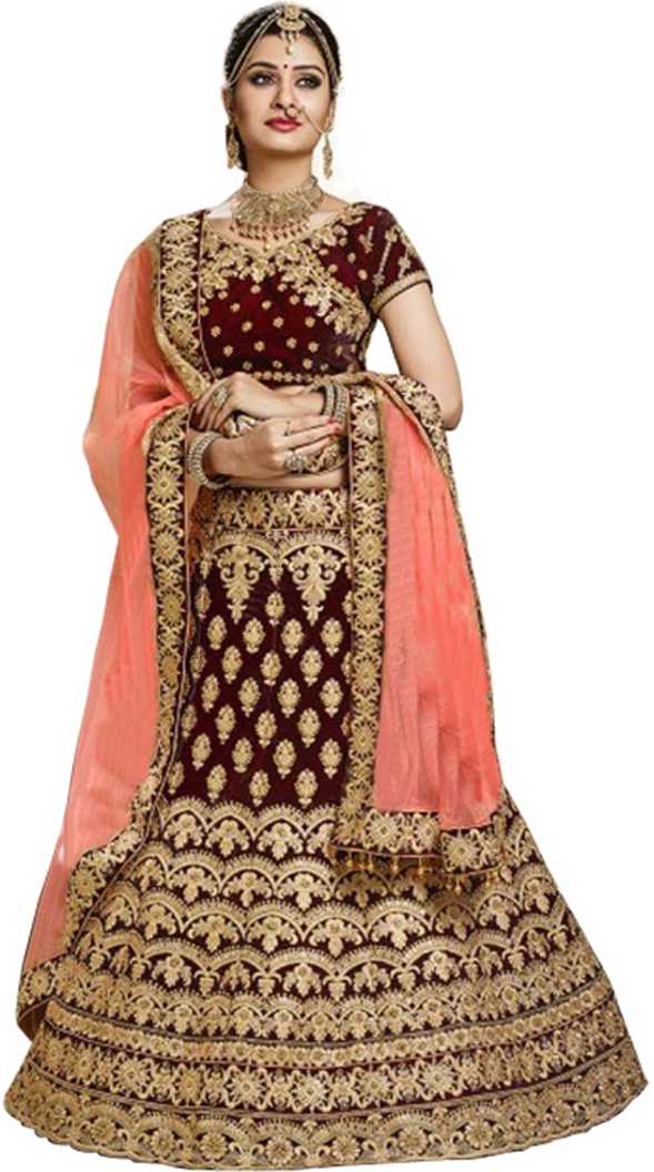 Best  Wedding Maroon silk Lehenga with embroidery and Dupatta