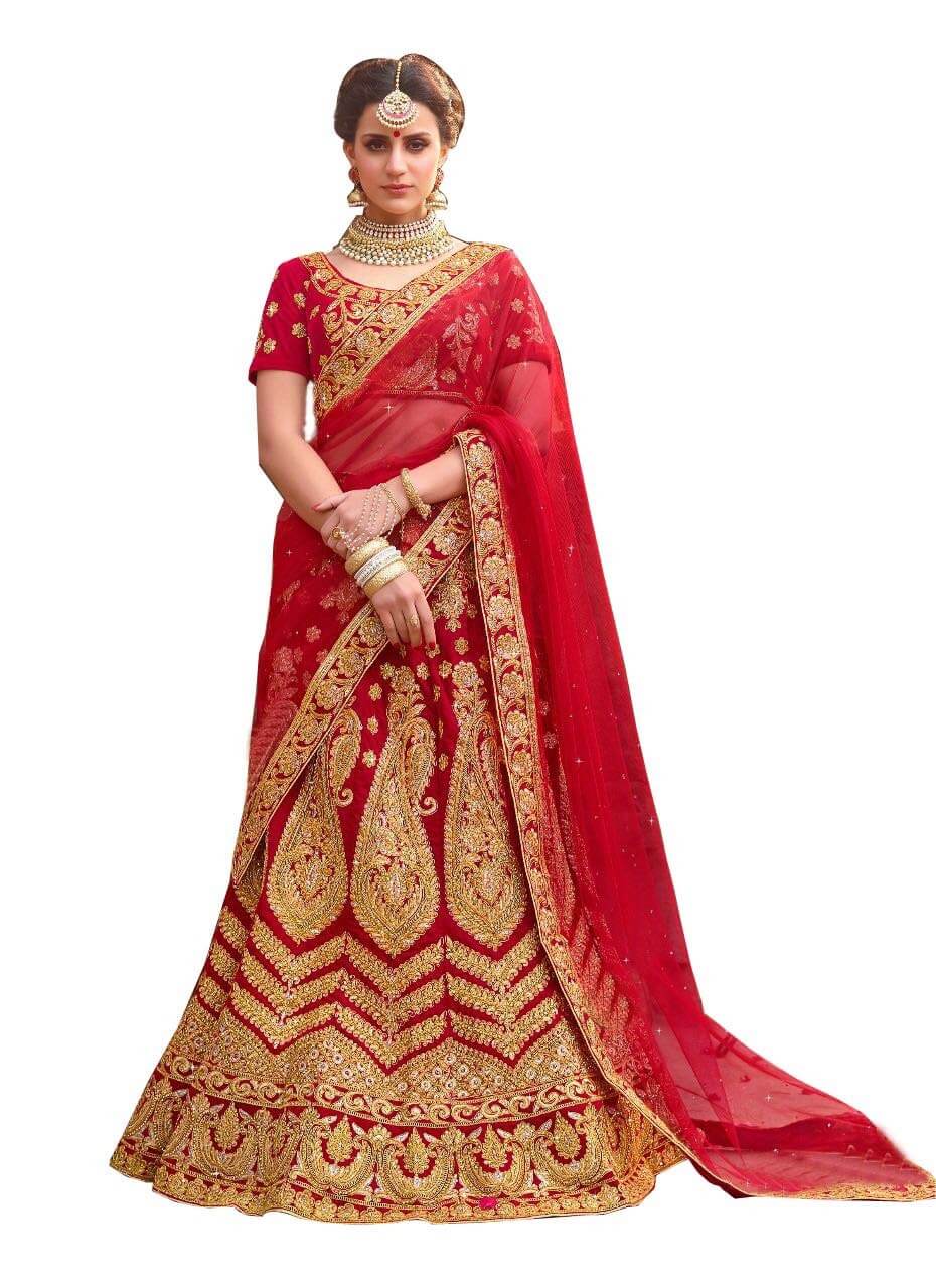 Semi- Stitched Wedding Red silk Lehenga Choli for women