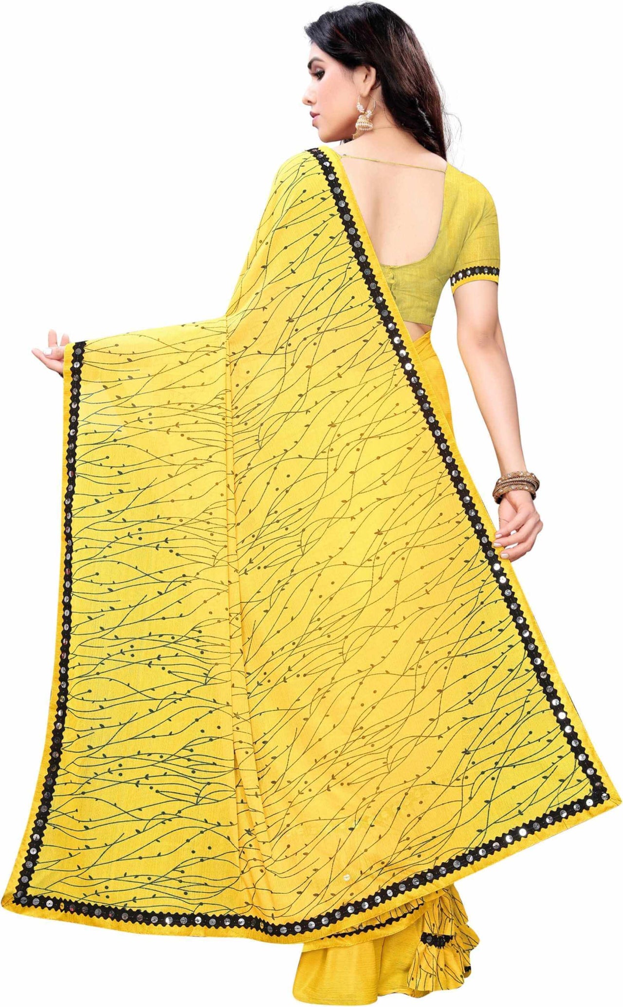 Best Lycra Blend Yellow Saree with Beautiful Banglori Blouse