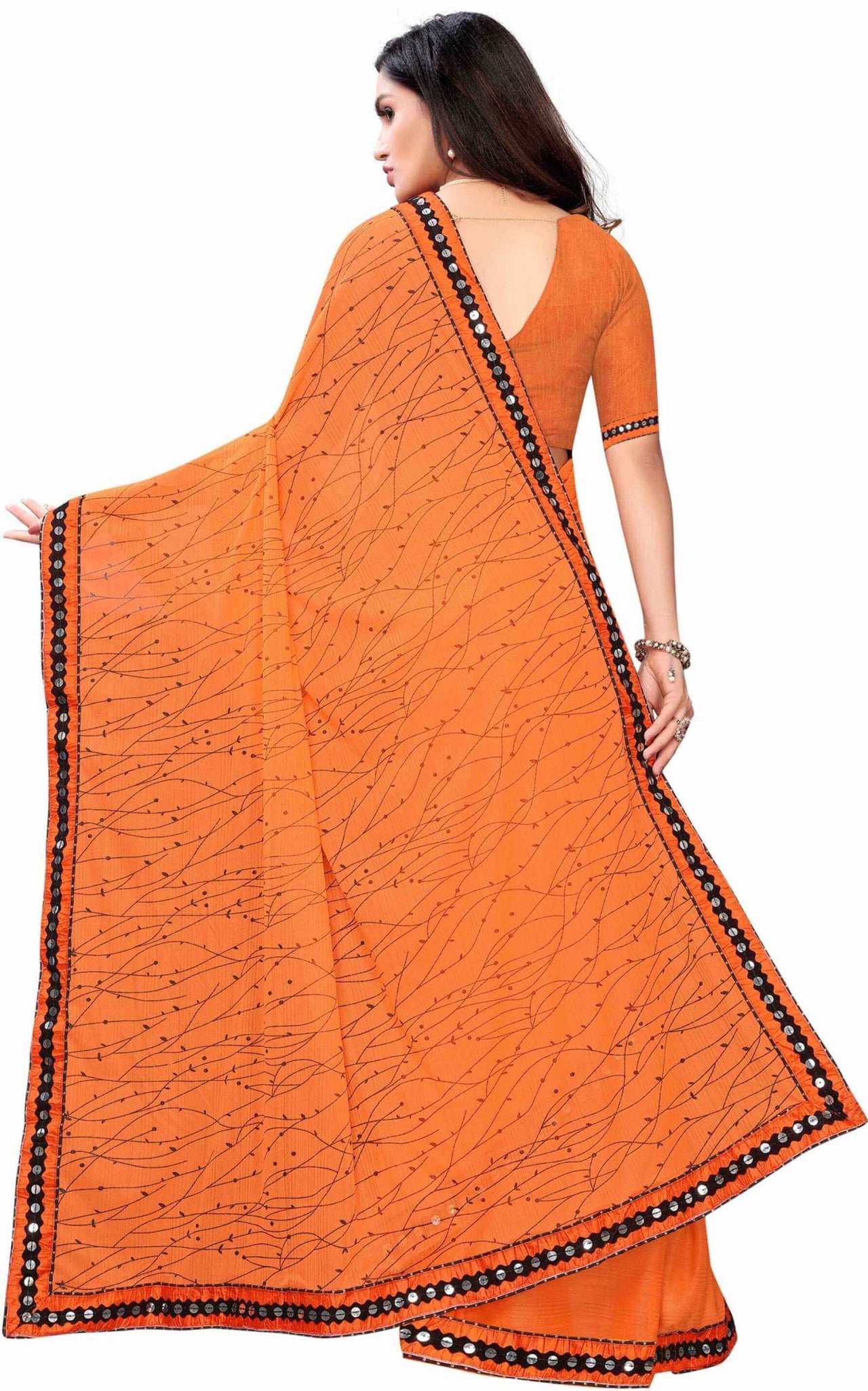 Best Ever Lycra Blend Saree ( Orange & Sky Blue) with Banglori Blouse