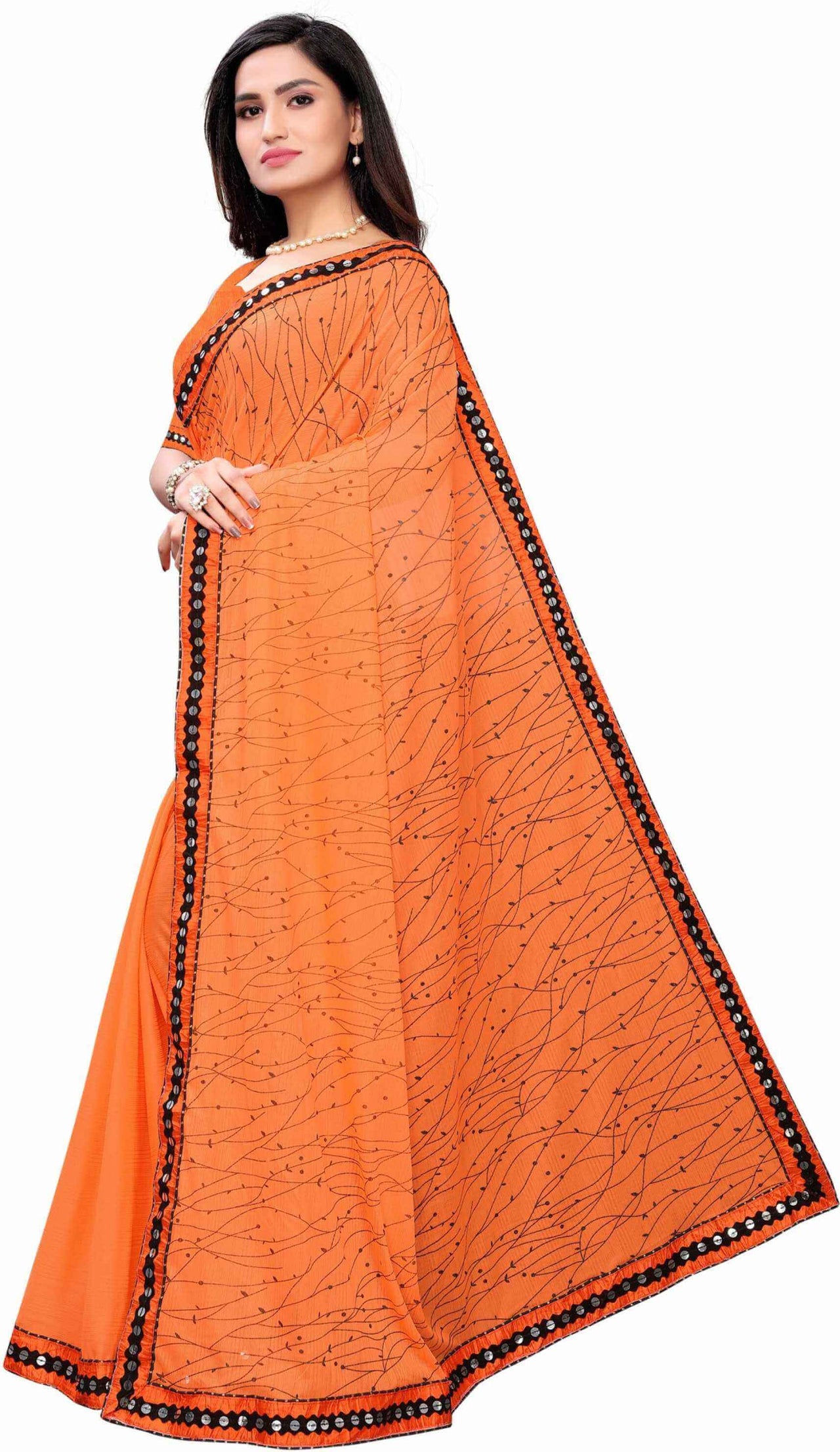 Best Ever Lycra Blend Saree ( Orange & Sky Blue) with Banglori Blouse