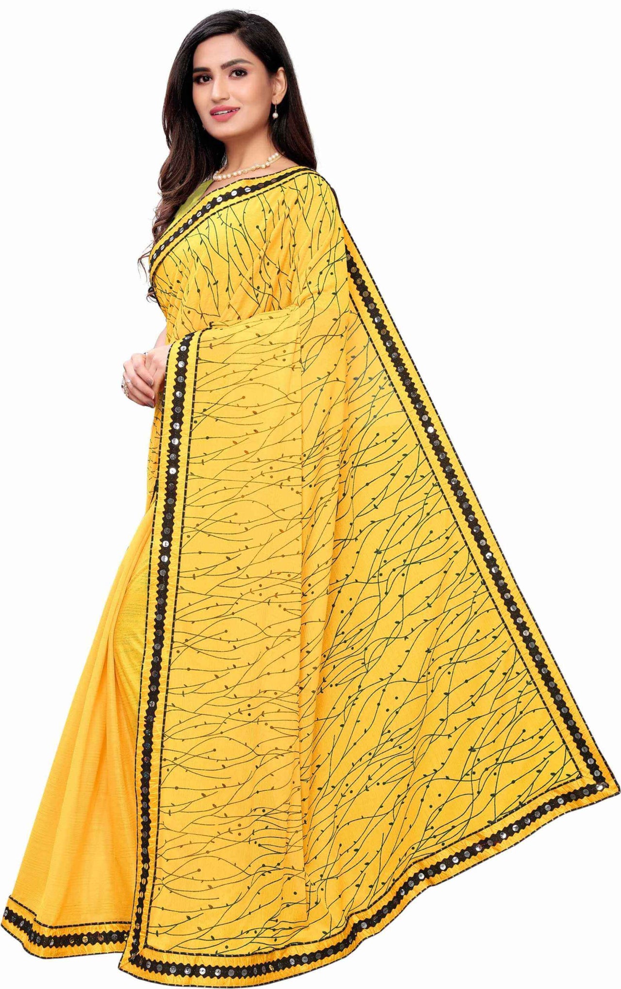 Best Ever Lycra Blend Saree ( Yellow & Pink) with Banglori Blouse For Party