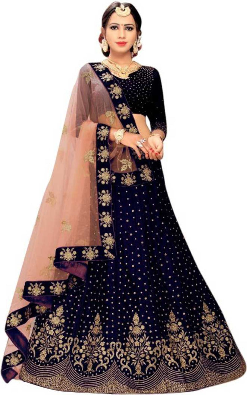 Best Party Wear Blue silk Lehenga with embroidery and Dupatta