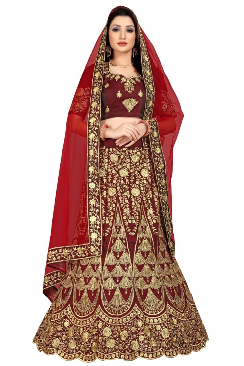 Best Wedding & Party Wear  Maroon silk embroidery  Lehenga with Red  Dupatta having heavy  embroidery