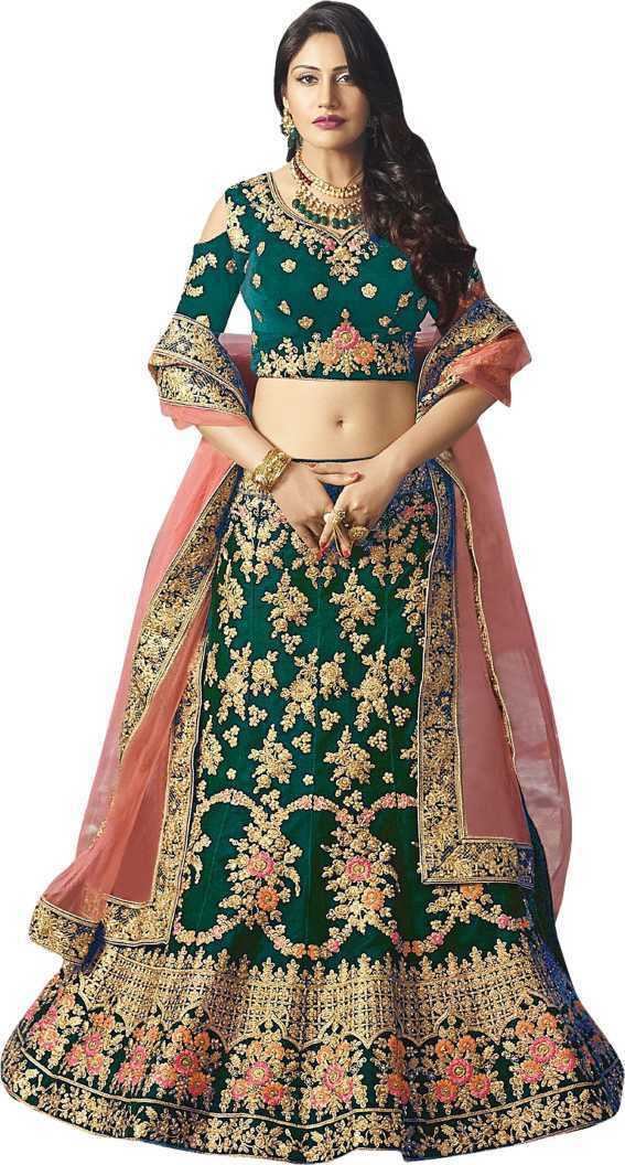 Semi- Stitched Party Wear Green & Blue silk Lehenga Choli for women