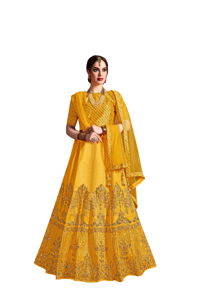 Best Semi-Stitched Art Silk Lehenga For Women (Yellow)