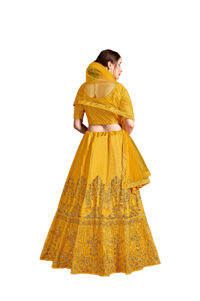 Best Semi-Stitched Art Silk Lehenga For Women (Yellow)