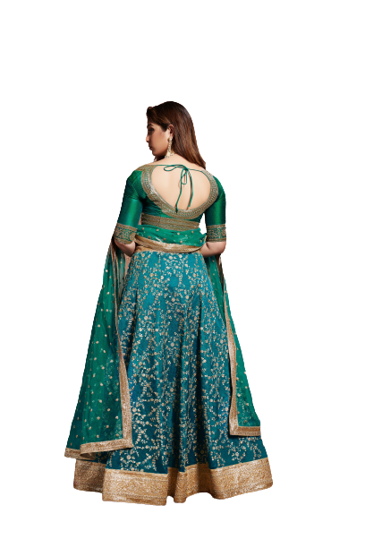 Best Semi-Stitched Art Silk Lehenga for Women (Turquoise or Sky Blue)