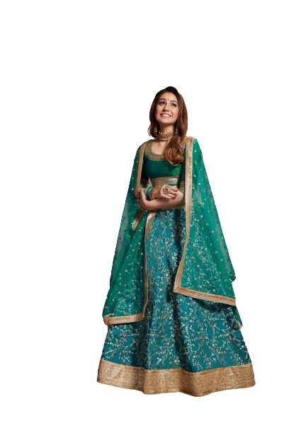 Best Semi-Stitched Art Silk Lehenga for Women (Turquoise or Sky Blue)