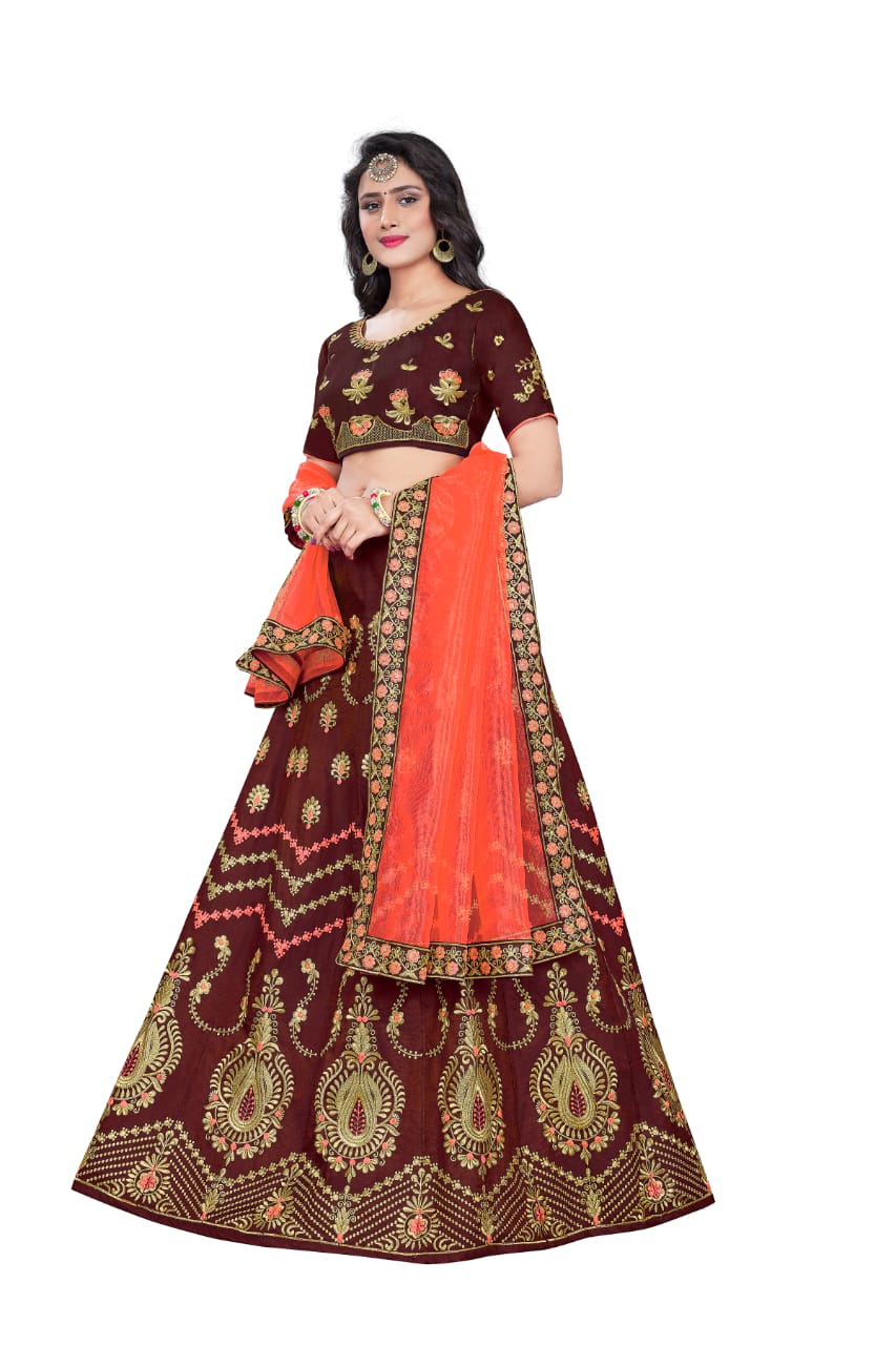 Semi- Stitched Party Wear Maroon silk Lehenga Choli for women