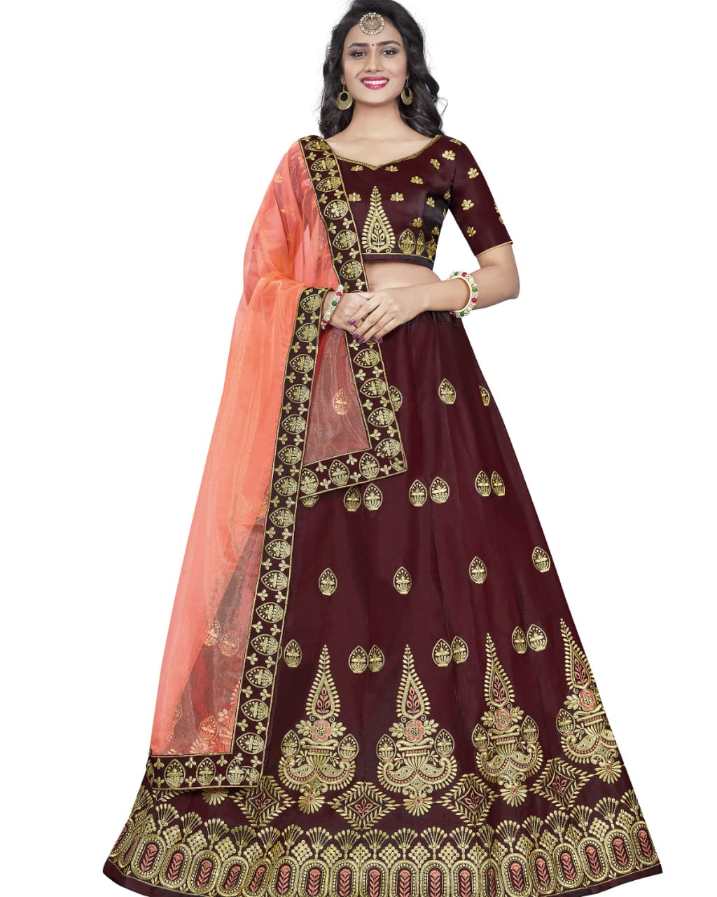 Semi Stitched Maroon silk Lehenga Choli for women