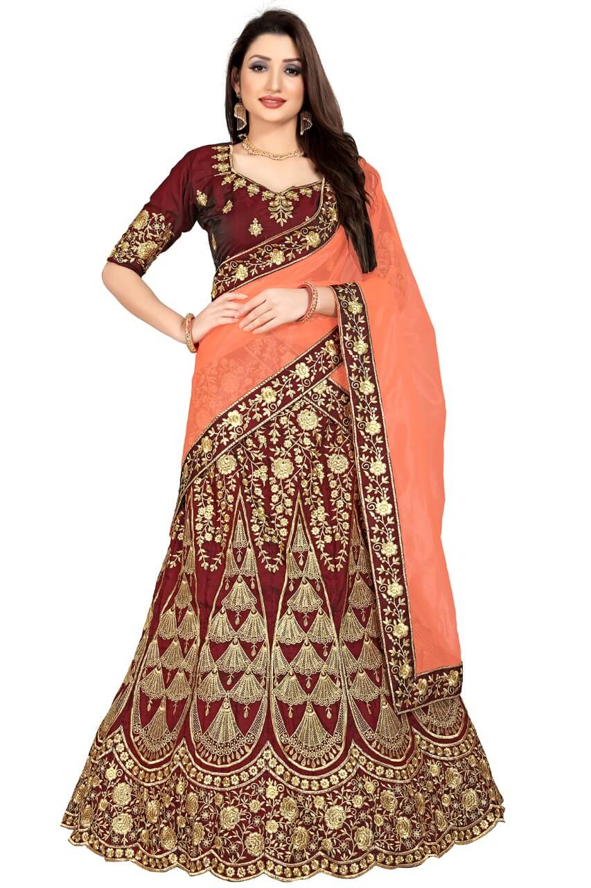 Best Wedding  wear Maroon silk Lehenga with symmetry