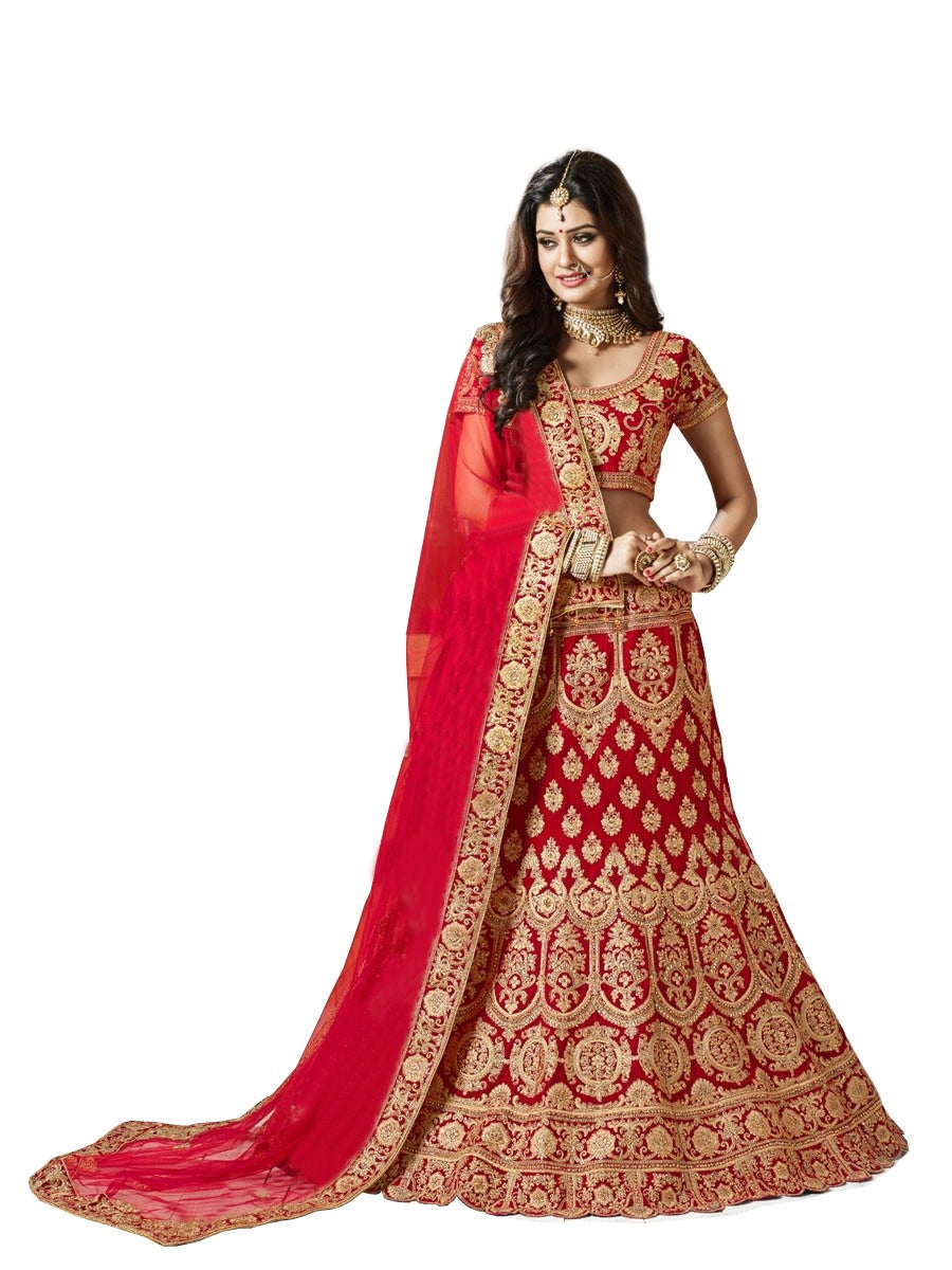 Wedding Party Red silk Lehenga  for women