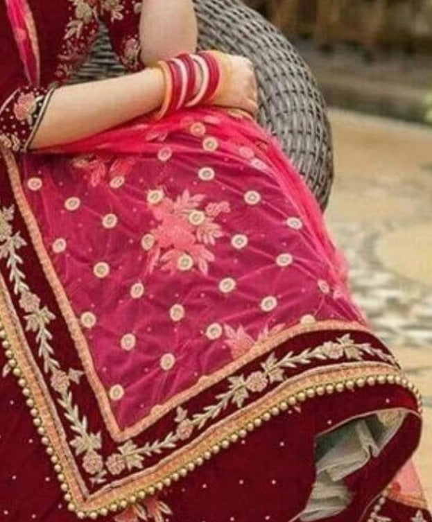 Best Maroon Designer Velvet  Lehenga Choli For Women