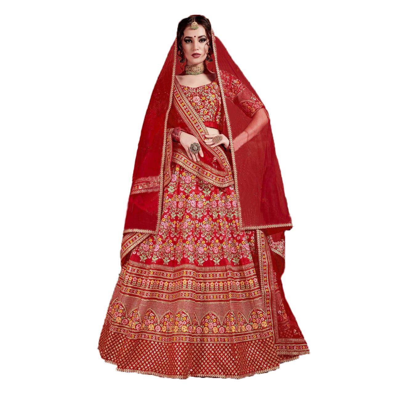 Wedding wear Red silk Lehenga  for women -The traditional