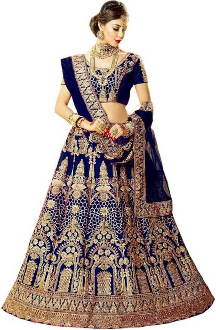 Best Wedding & Party Wear  Royal  Blue silk heavy embroidery  Lehenga with Blue  Dupatta